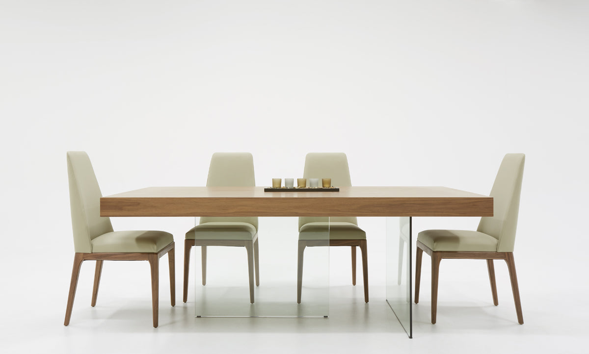 Modrest Encino Modern Walnut and Glass Dining Table