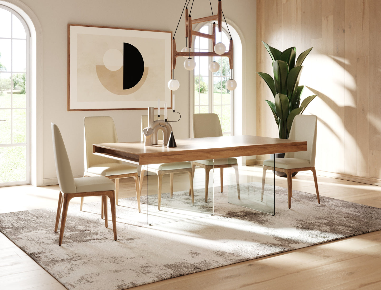 Modrest Encino Modern Walnut and Glass Dining Table