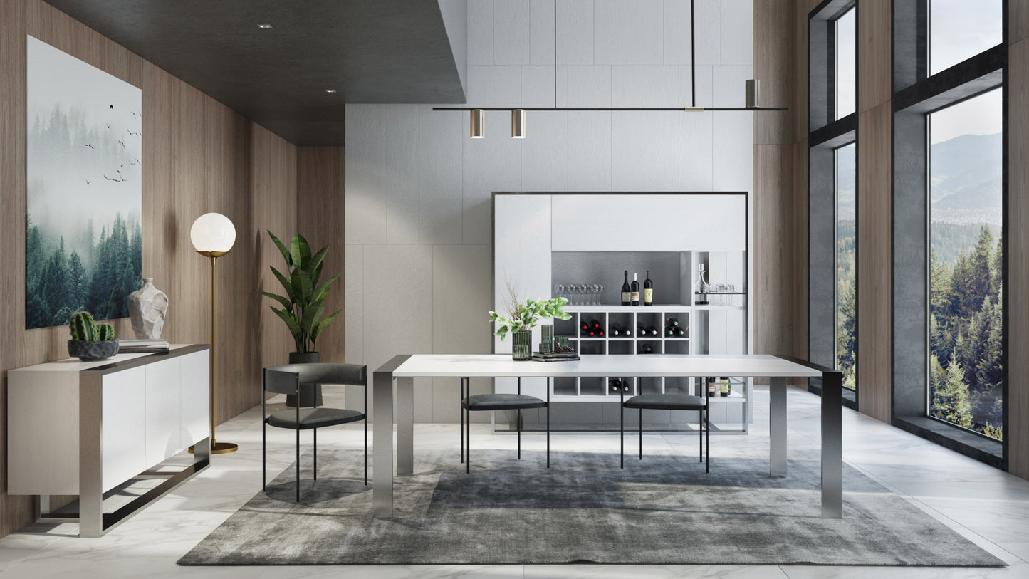 Modrest Fauna Modern White High Gloss and Stainless Steel Chrome Dining Table