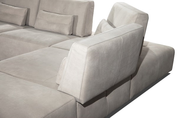 Lamod Italia Hollywood Italian Light Grey Leather LAF Chaise Sectional Sofa