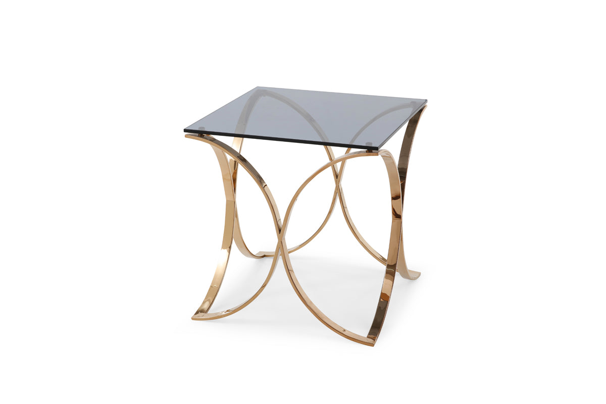 Modrest Reklaw Modern Smoked Glass and Rosegold End Table