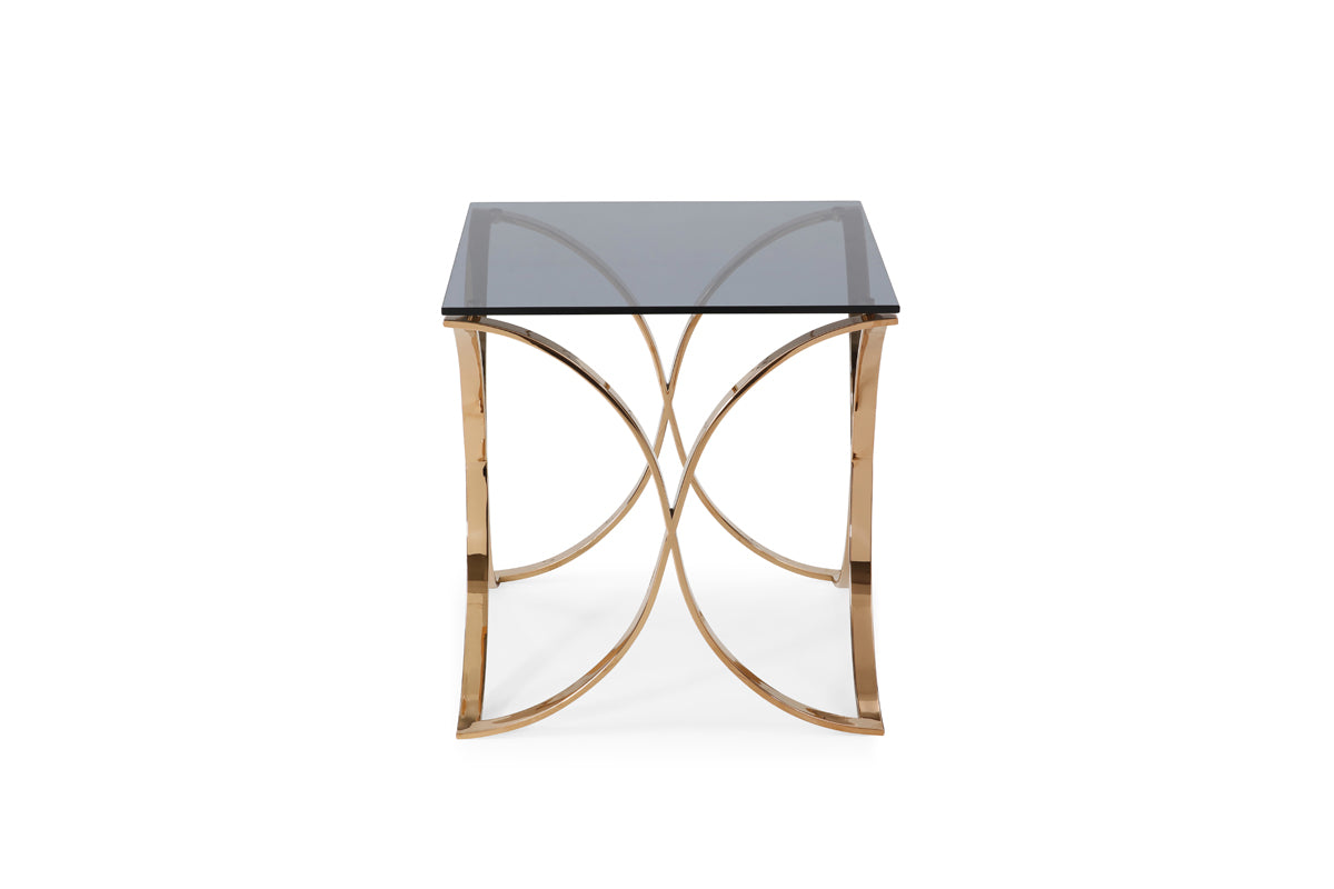 Modrest Reklaw Modern Smoked Glass and Rosegold End Table