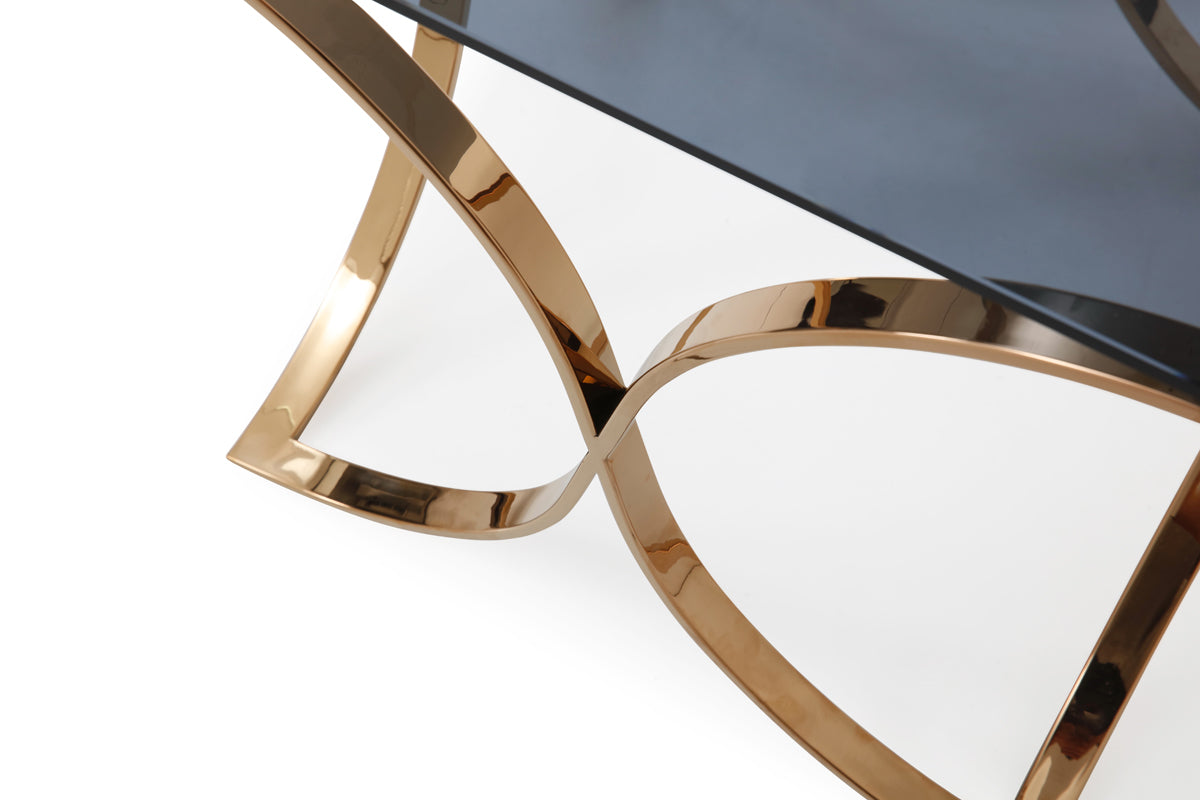 Modrest Reklaw Modern Smoked Glass and Rosegold End Table