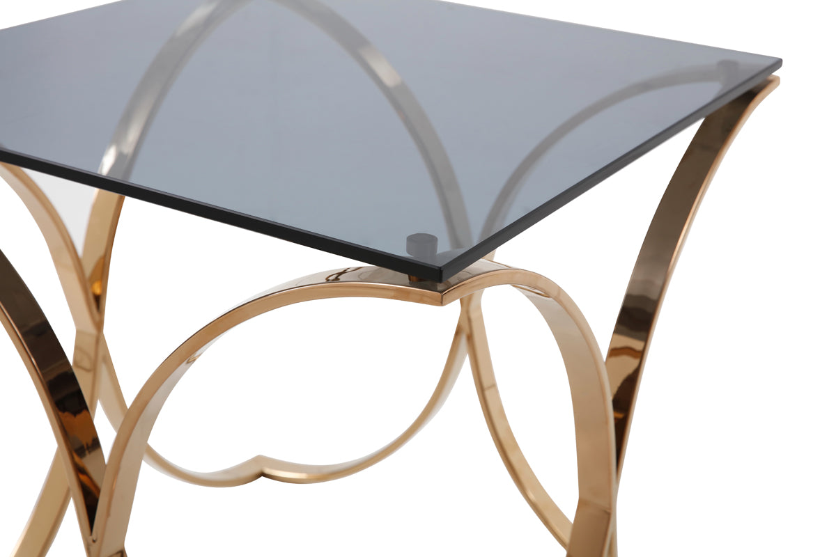 Modrest Reklaw Modern Smoked Glass and Rosegold End Table
