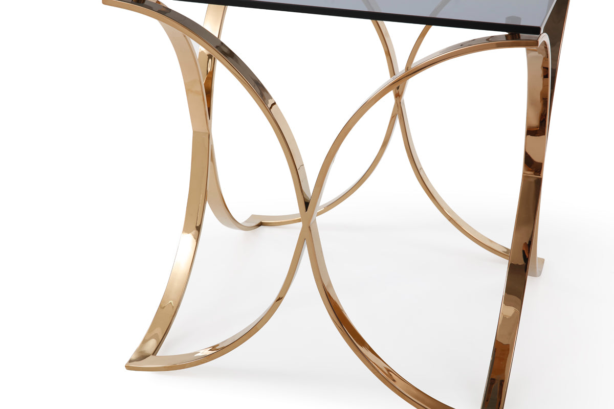 Modrest Reklaw Modern Smoked Glass and Rosegold End Table