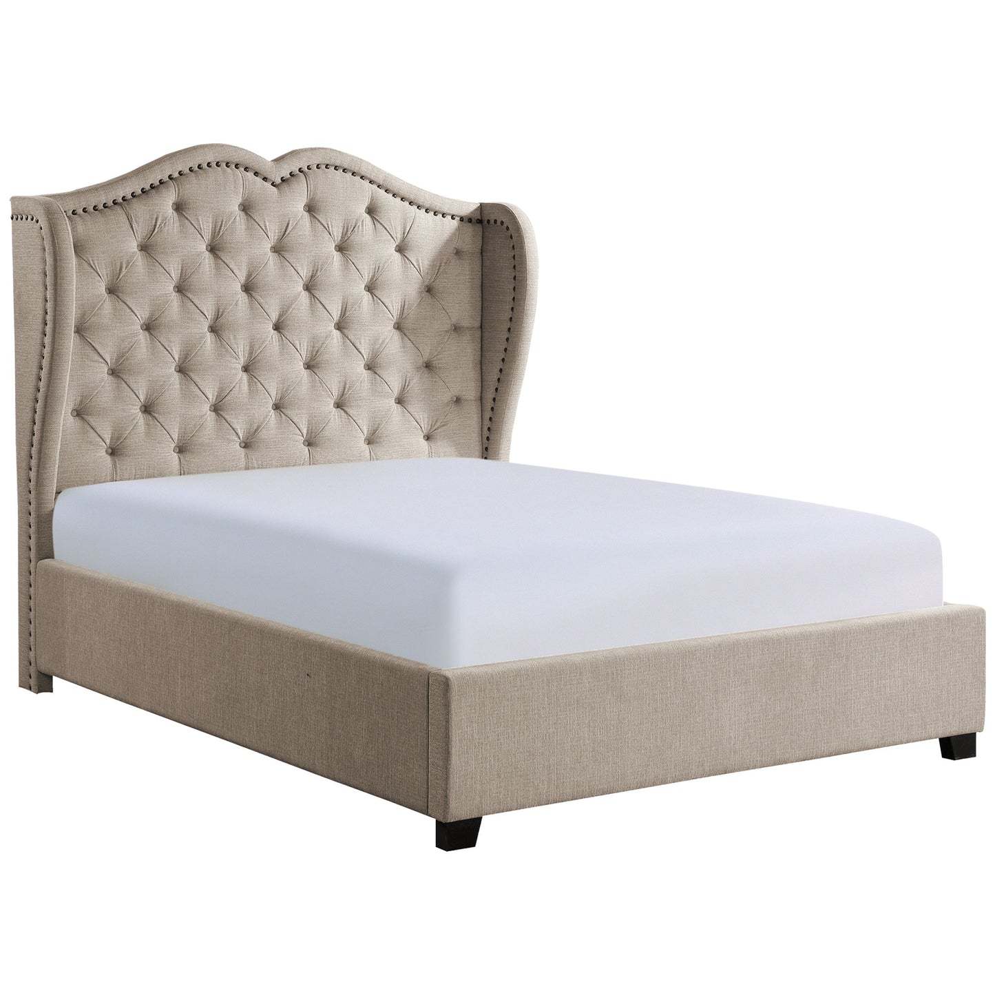 Homelegance Queen Bed Waterlyn Beige Upholstered Wingback Design 1639-1
