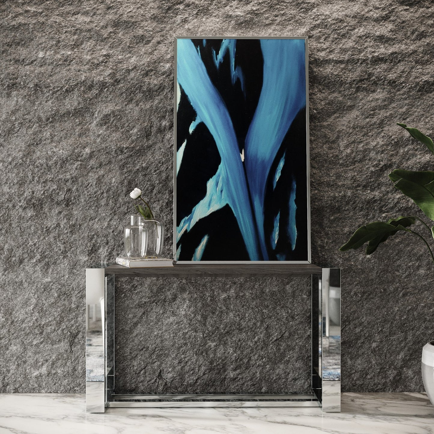 Modrest Fauna Modern Grey Elm and Stainless Steel Console Table