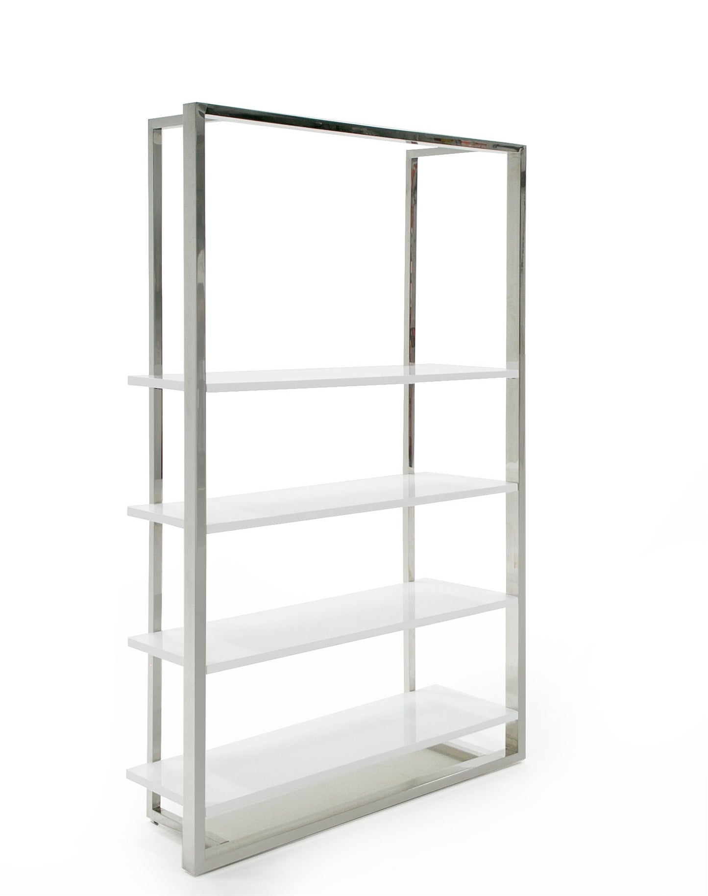 Modrest Fauna Modern White High Gloss and Stainless Steel Bookshelf