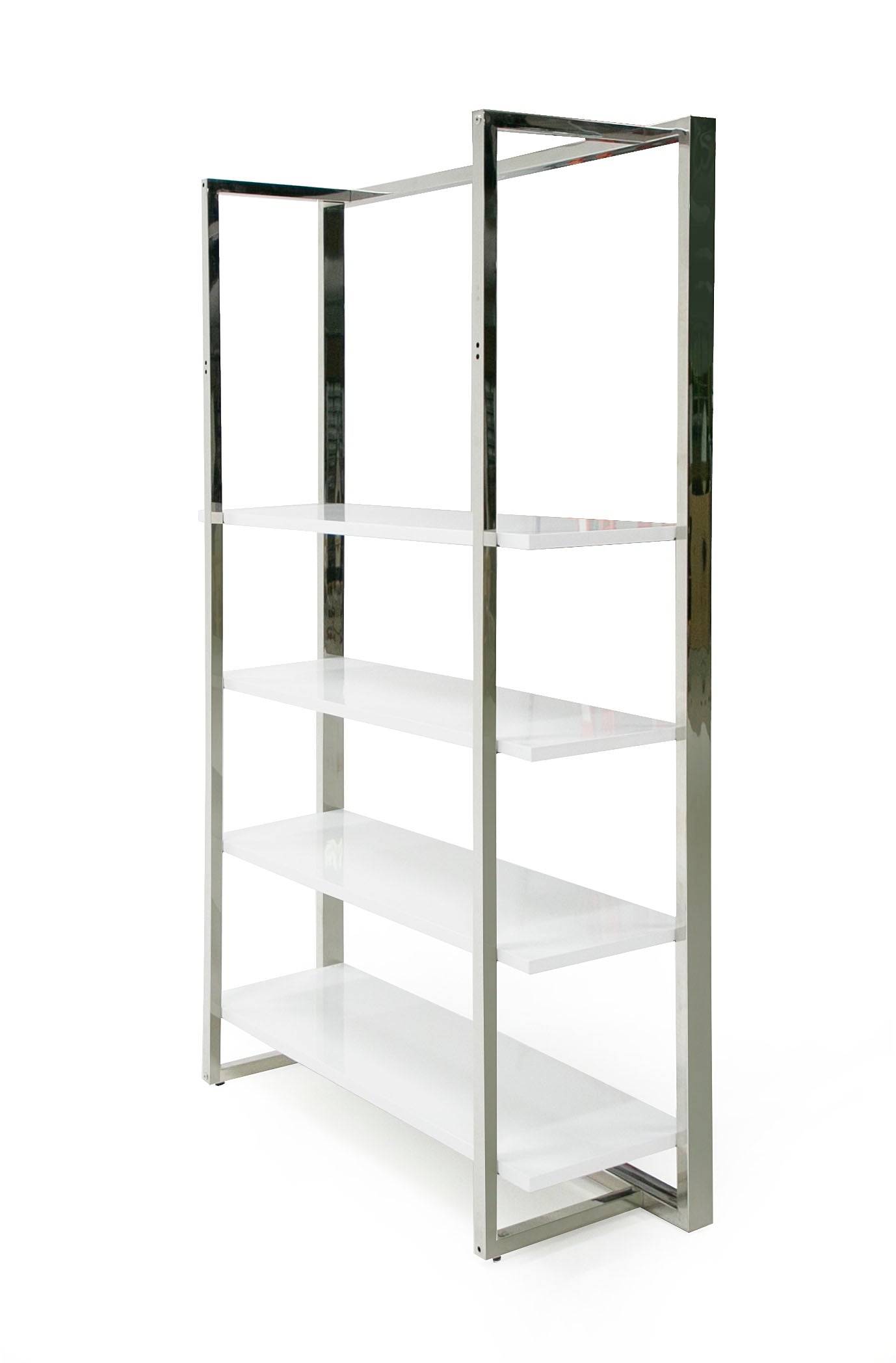 Modrest Fauna Modern White High Gloss and Stainless Steel Bookshelf