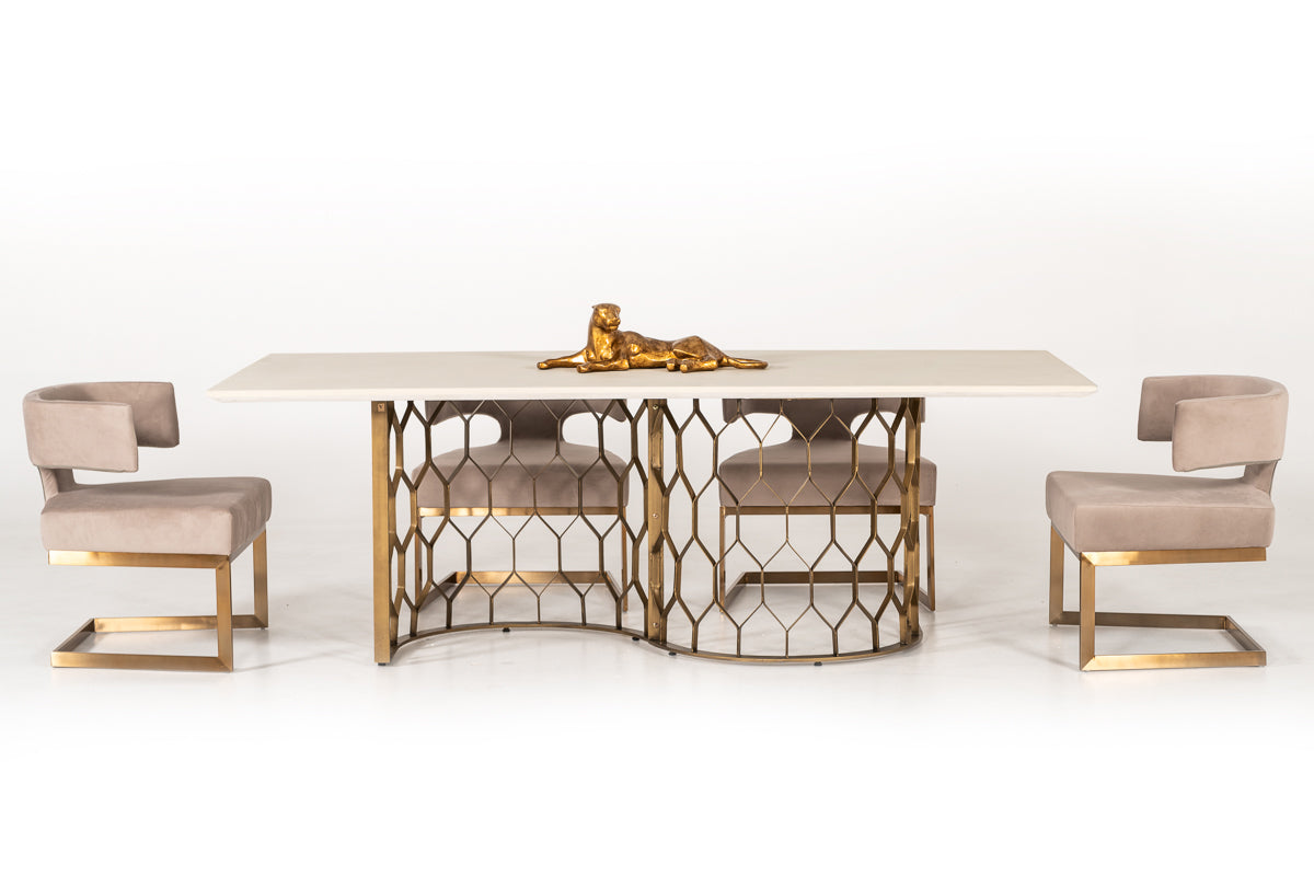 Modrest Faye Modern White Concrete and Antique Brass Dining Table