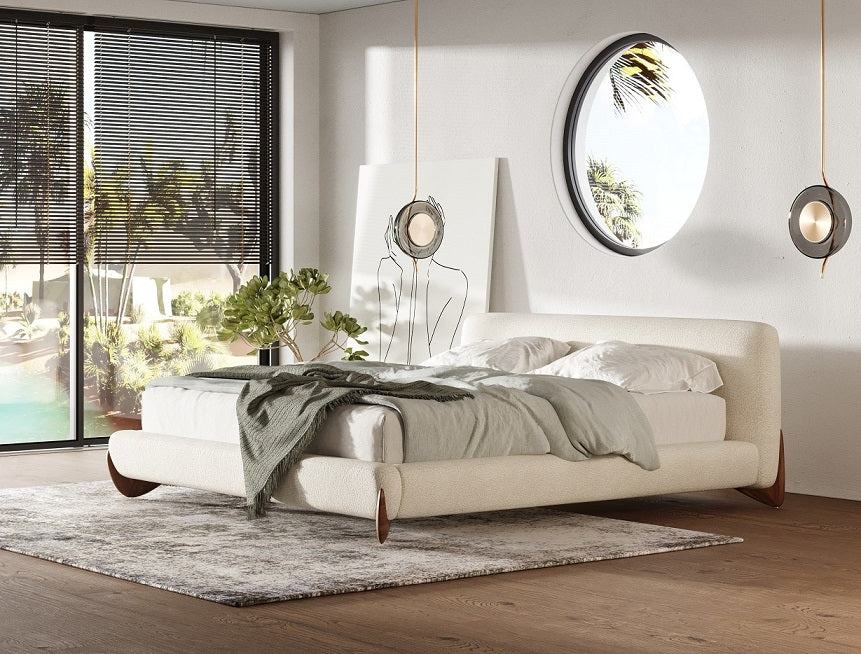 Modrest Fleury Contemporary Cream Fabric and Walnut Bedroom Set