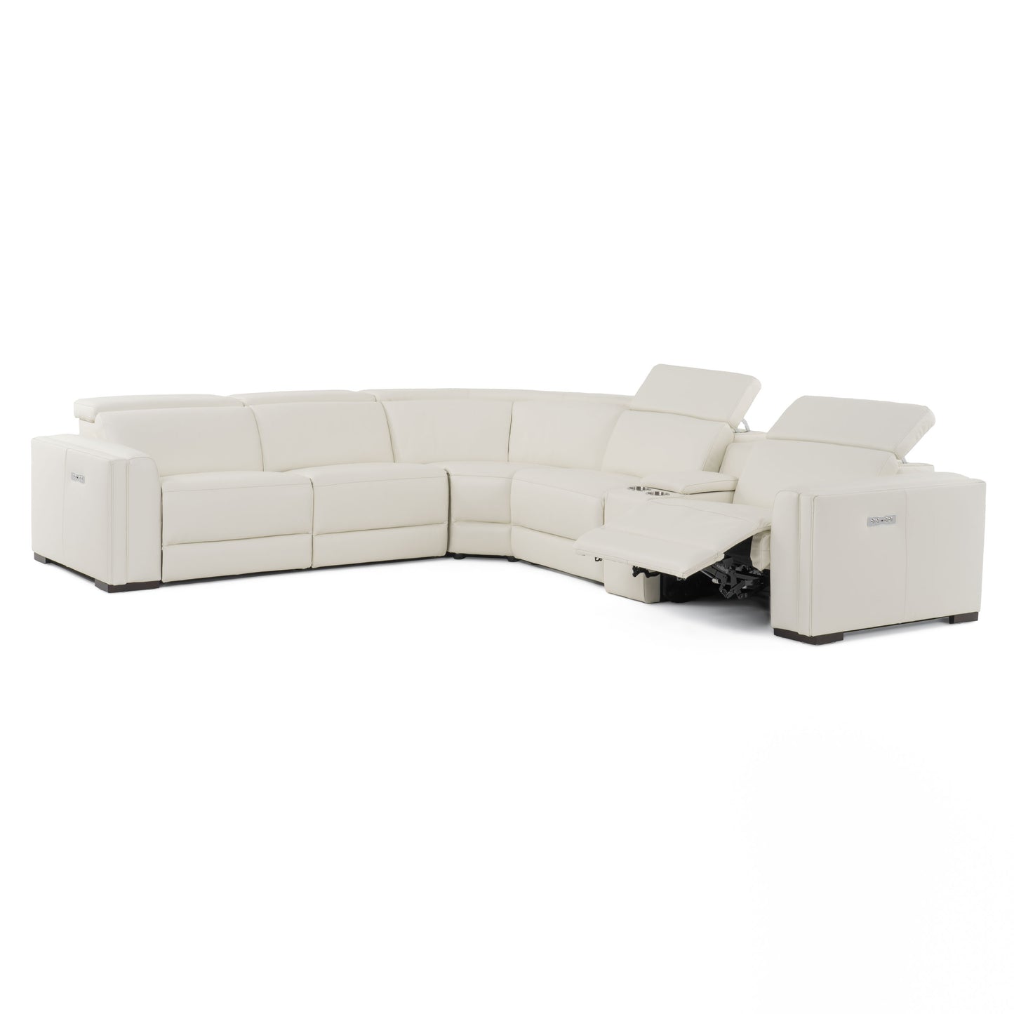 Modrest Frazier Modern White Leather Sectional Sofa with 3 Recliners Console