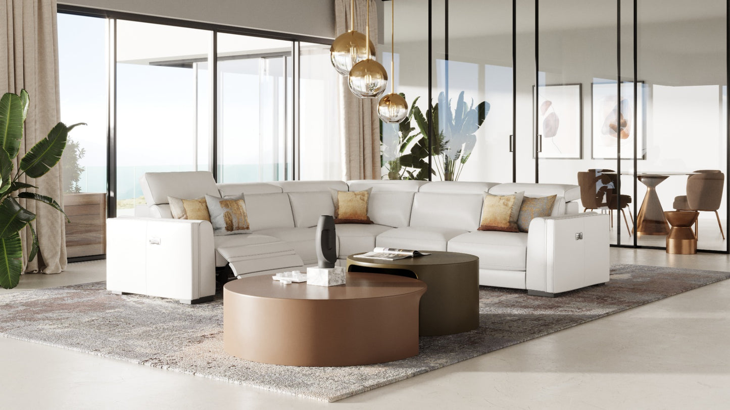 Modrest Frazier Modern White Leather Sectional Sofa with 3 Recliners
