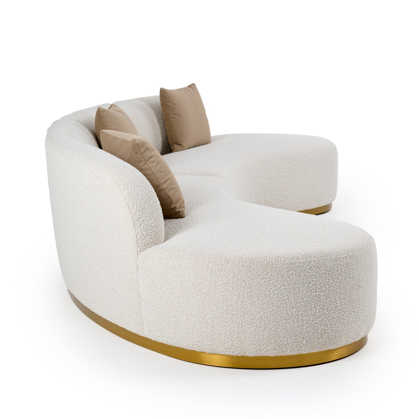 Divani Casa Frontier Glam Beige Fabric Curved Sectional Sofa with Beige Pillows
