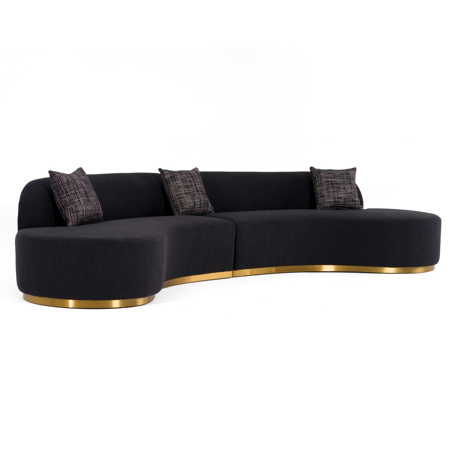Divani Casa Frontier Glam Black Fabric Curved Sectional Sofa with Grey Pillows