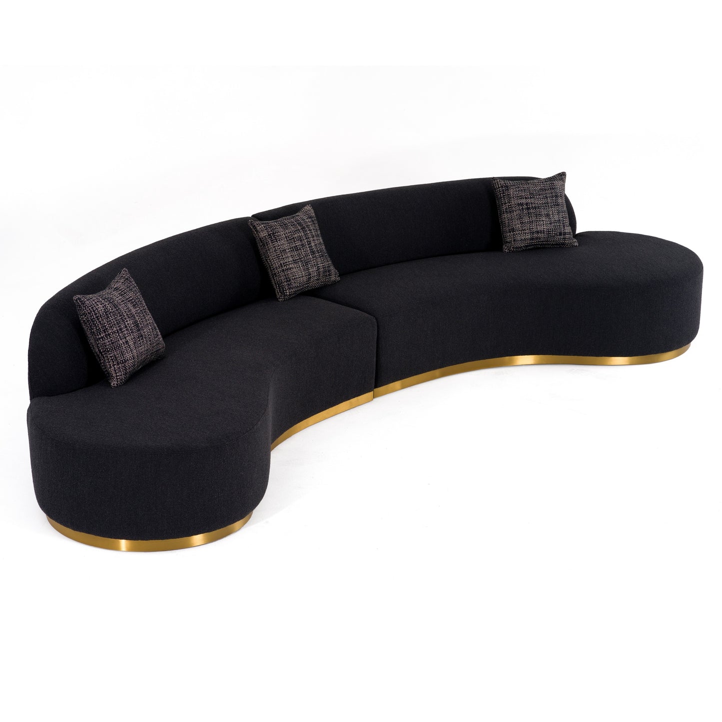 Divani Casa Frontier Glam Black Fabric Curved Sectional Sofa with Grey Pillows