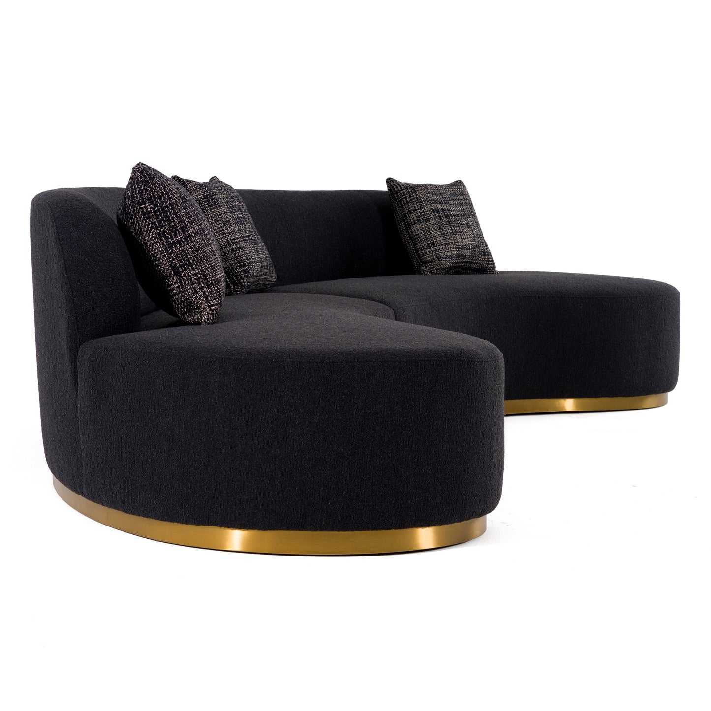Divani Casa Frontier Glam Black Fabric Curved Sectional Sofa with Grey Pillows