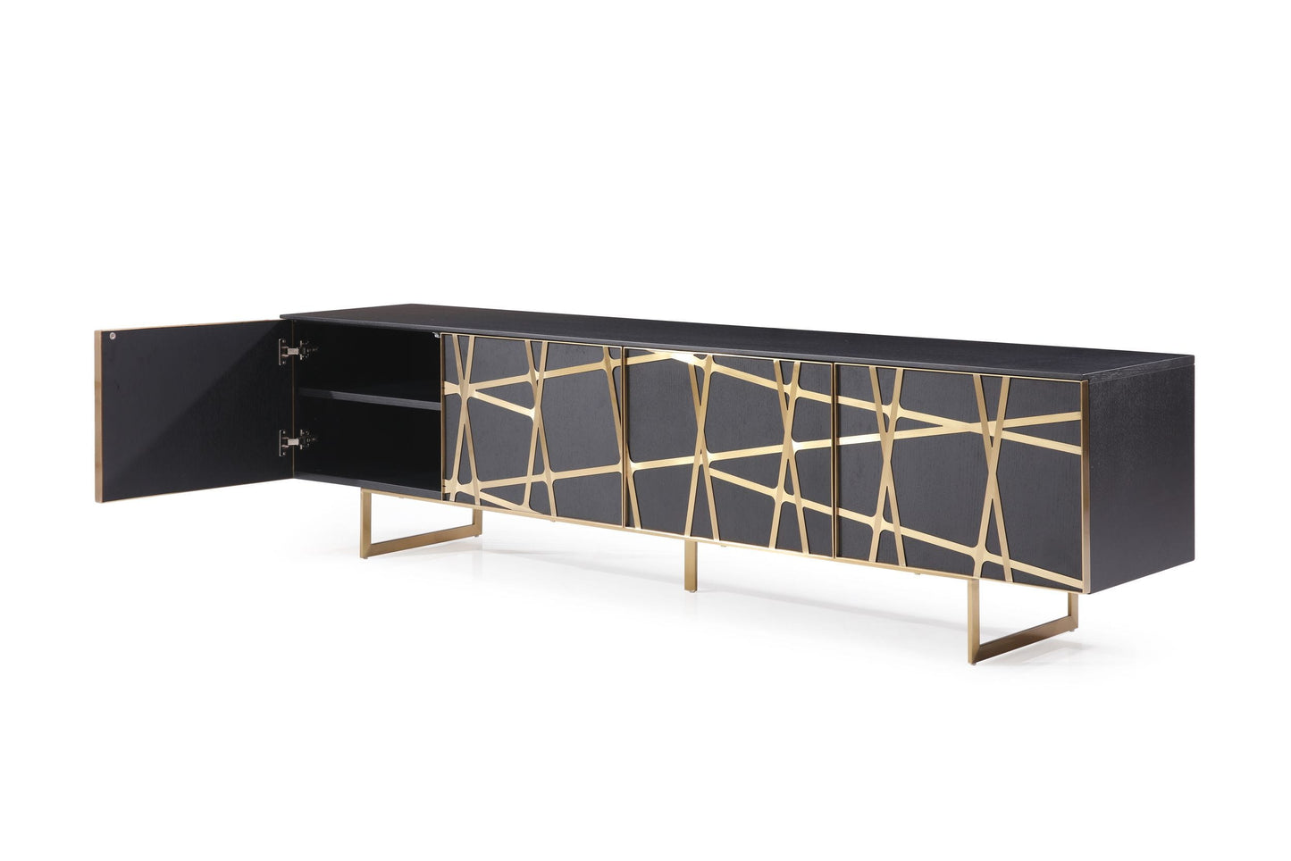 Modrest Kilson Modern Black Oak and Champagne Gold TV Stand