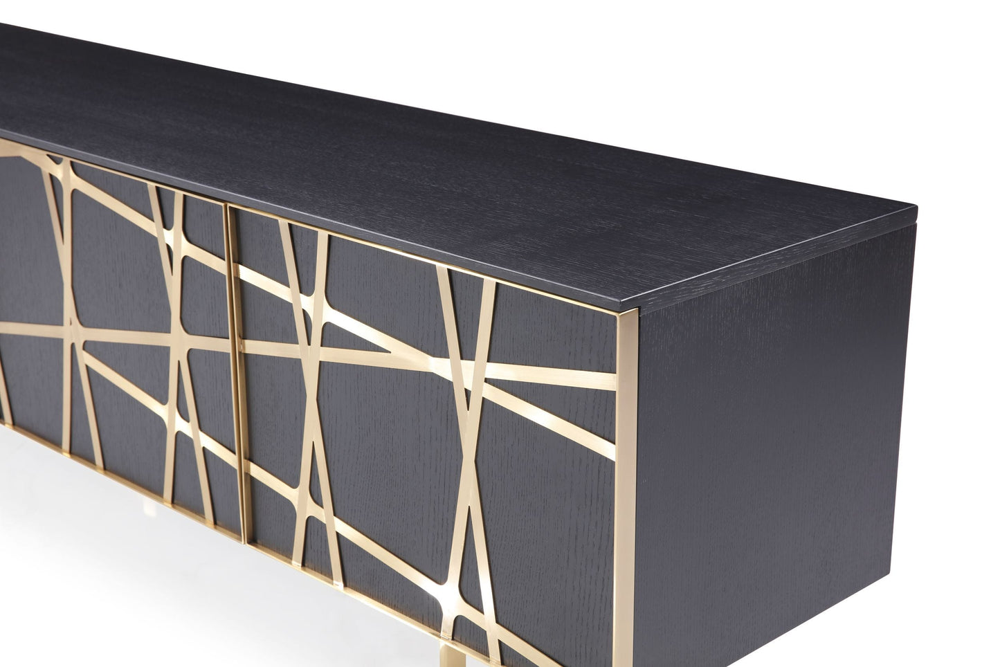 Modrest Kilson Modern Black Oak and Champagne Gold TV Stand