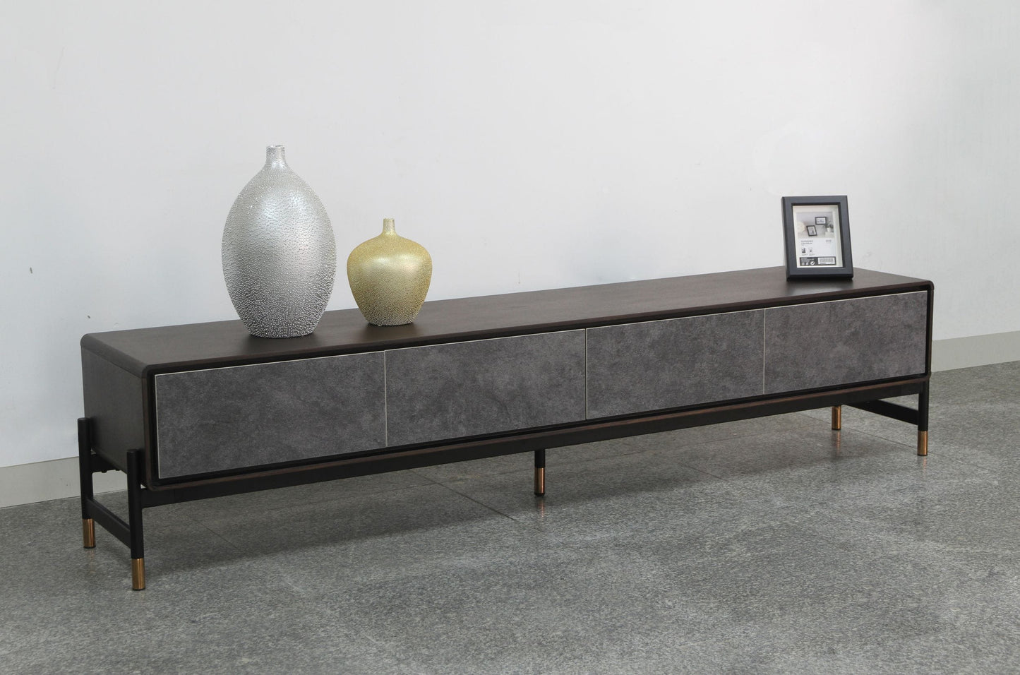 Modrest Gabrielle Contemporary Acacia and Gold TV Stand