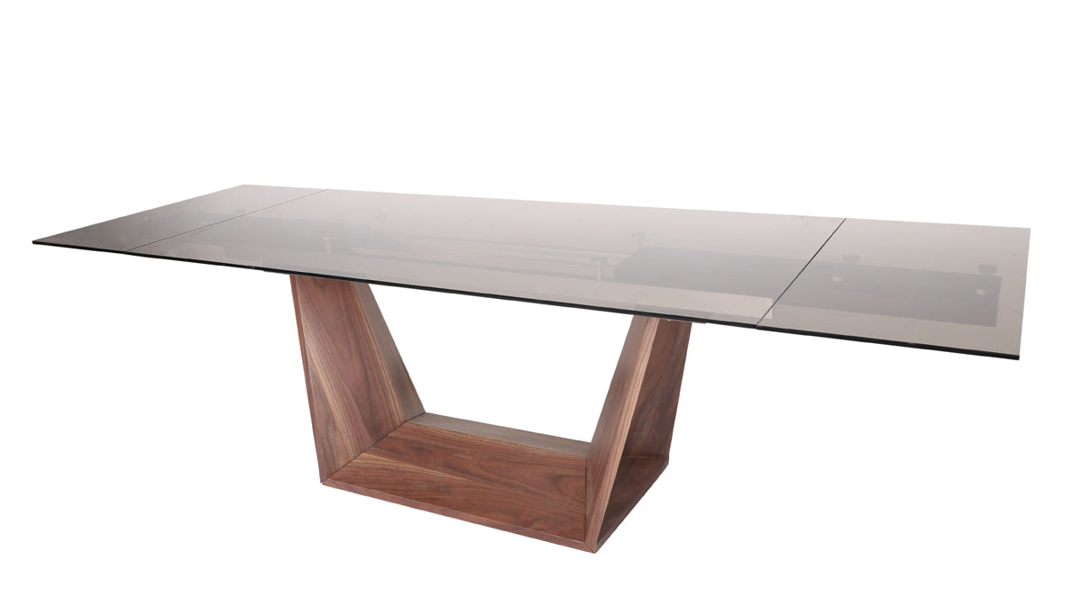 Modrest Babia Modern Smoked Glass and Walnut Extendable Dining Table