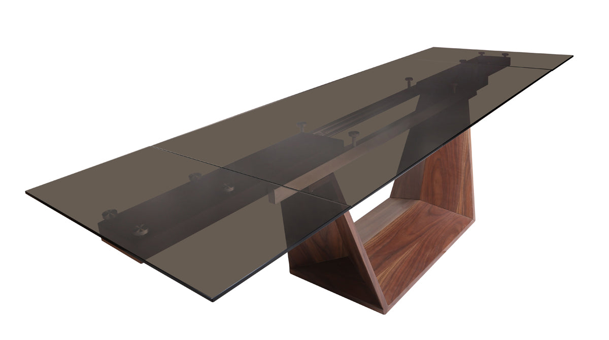 Modrest Babia Modern Smoked Glass and Walnut Extendable Dining Table