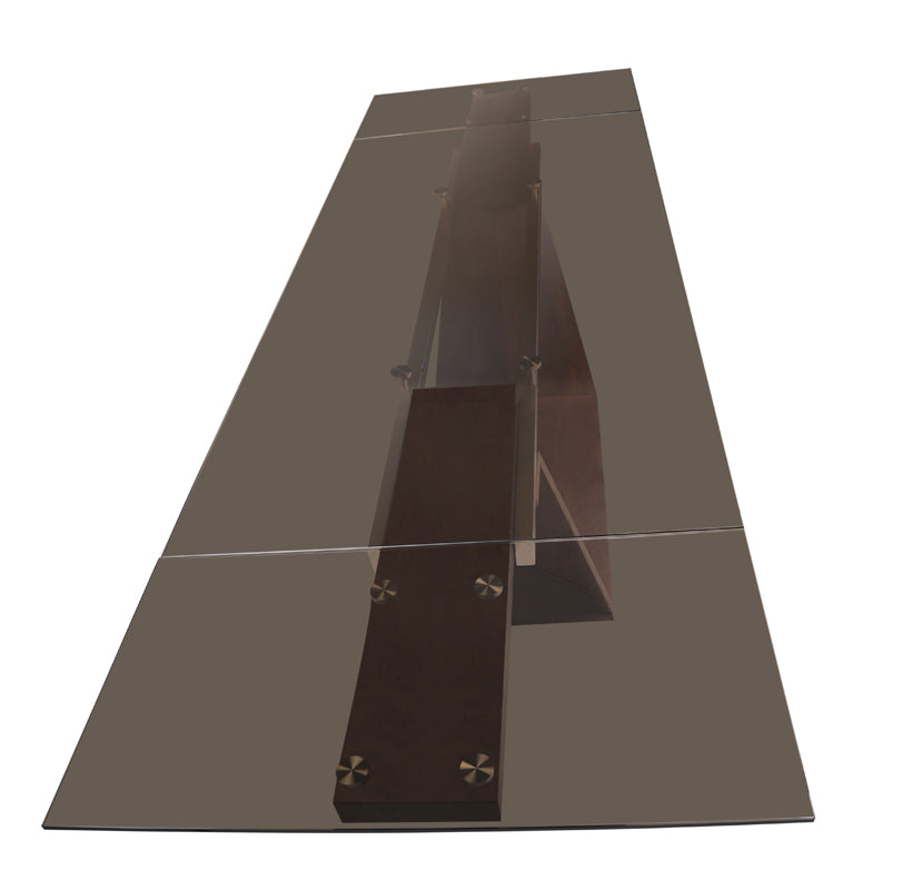 Modrest Babia Modern Smoked Glass and Walnut Extendable Dining Table