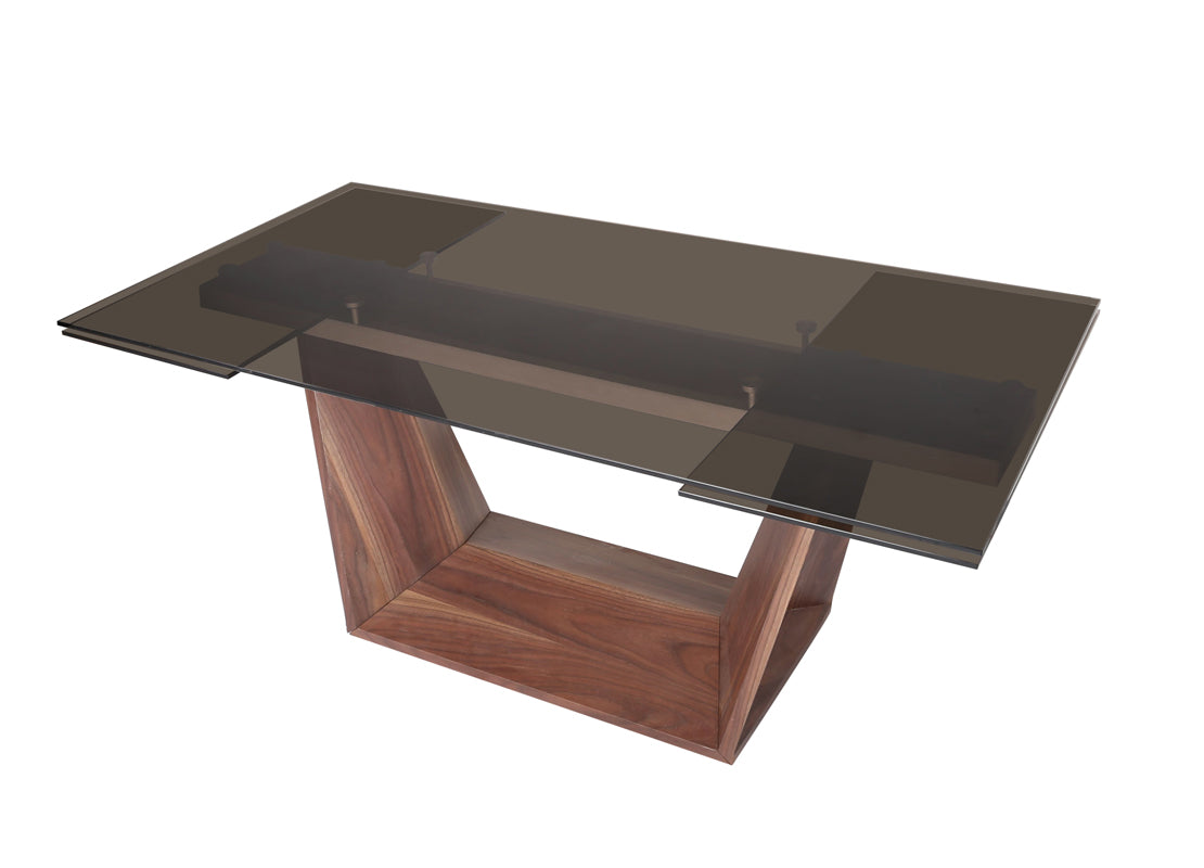 Modrest Babia Modern Smoked Glass and Walnut Extendable Dining Table