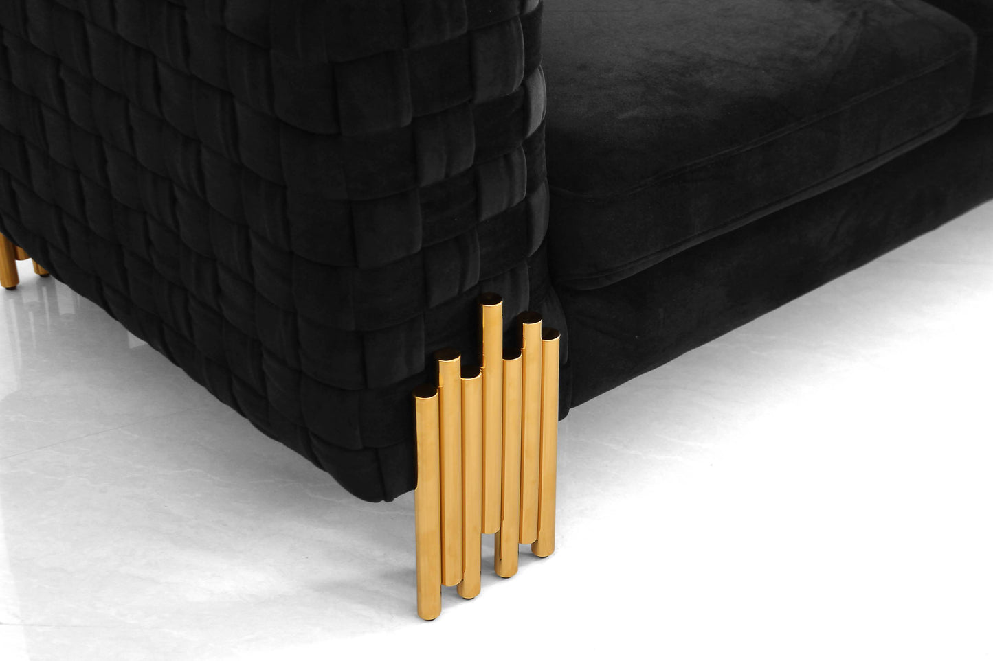 Divani Casa Georgia- Modern Velvet Glam Black Gold Sofa