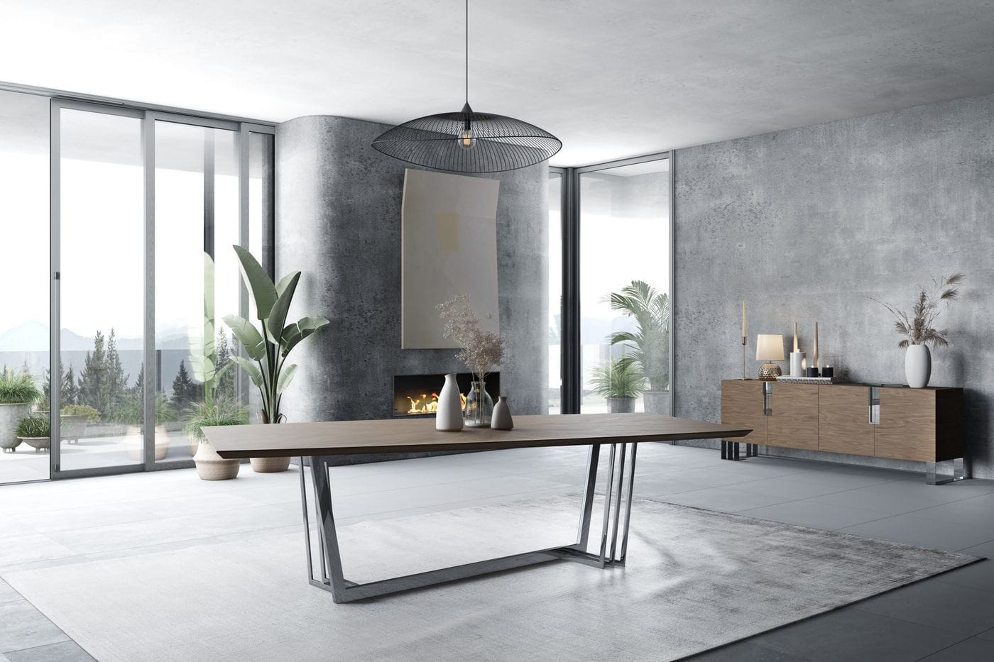 Modrest Gilroy Modern Walnut and Stainless Steel Dining Table