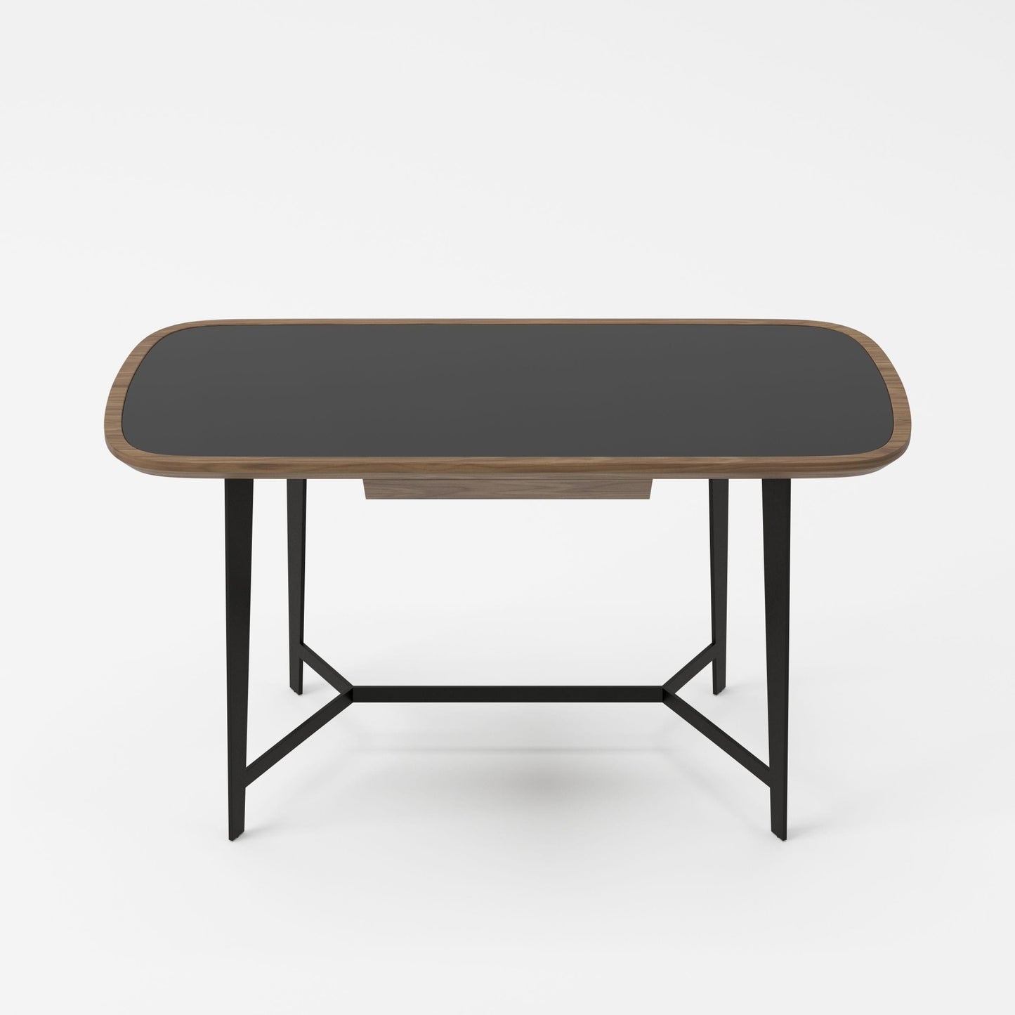 Modrest Girard Modern Walnut and Black Glass Desk