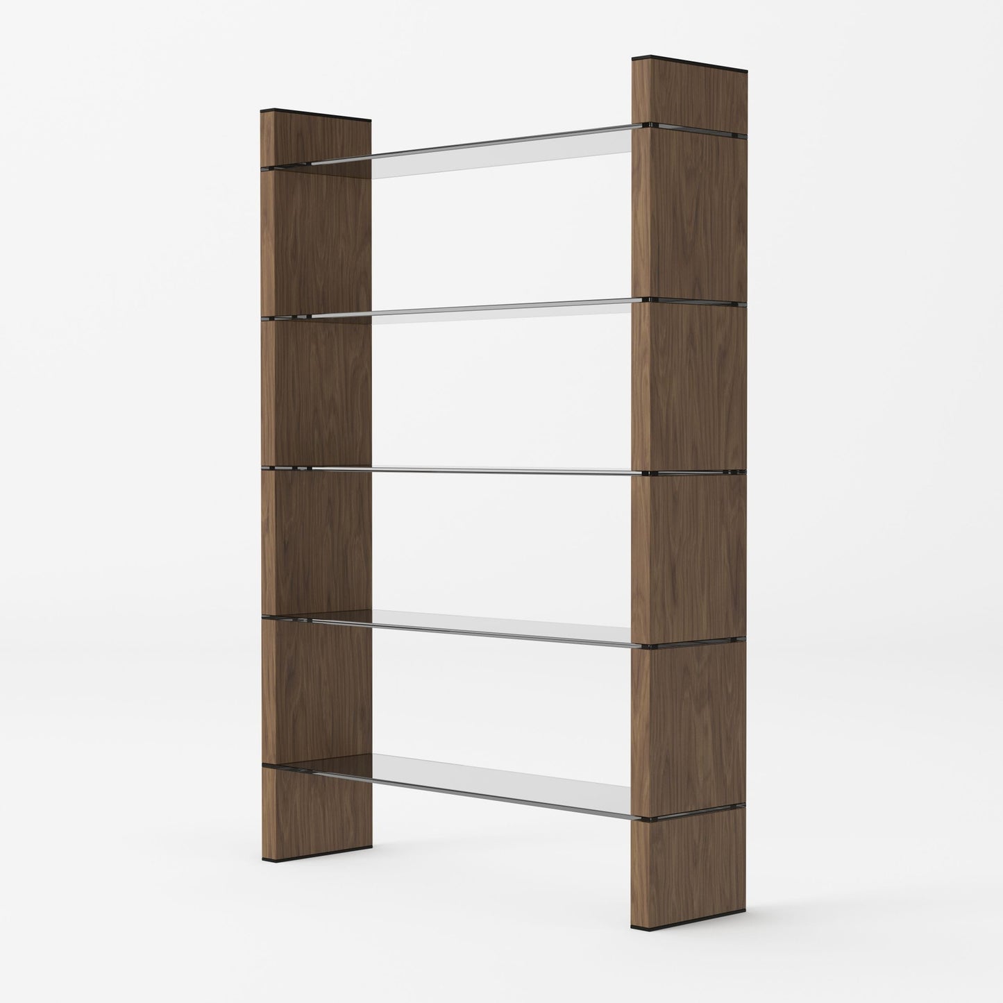 Modrest Glencoe Modern Walnut and Black Glass Bookshelf