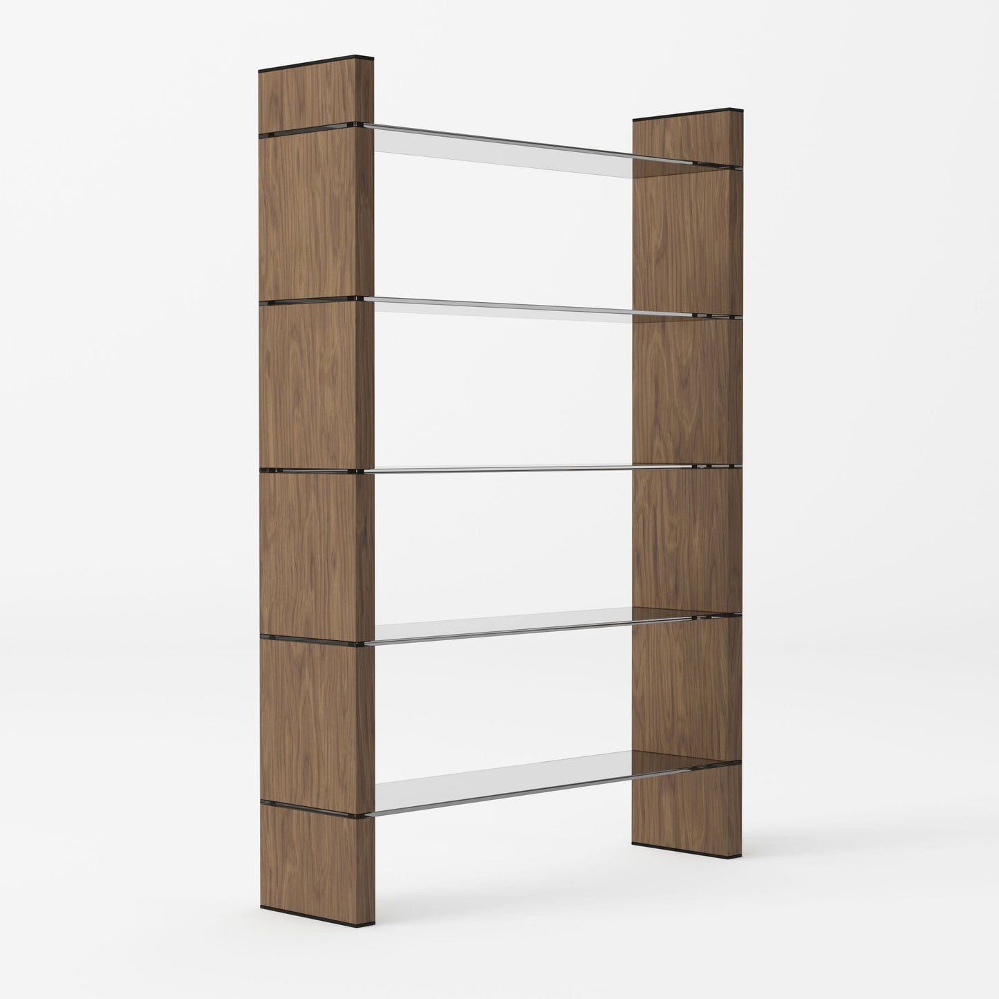 Modrest Glencoe Modern Walnut and Black Glass Bookshelf