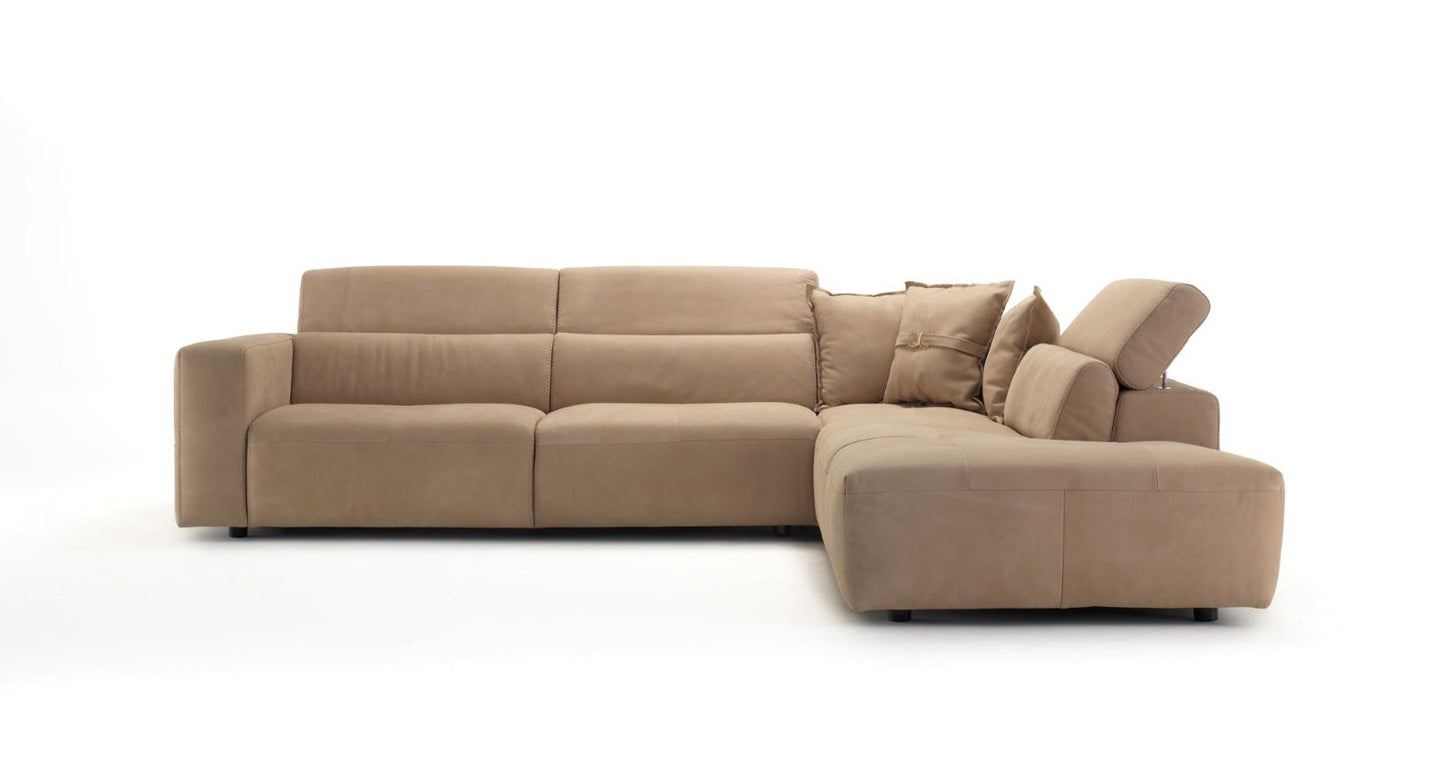 Lamod Italia Grande Italian Desert Leather Right Facing Chaise Sectional Sofa