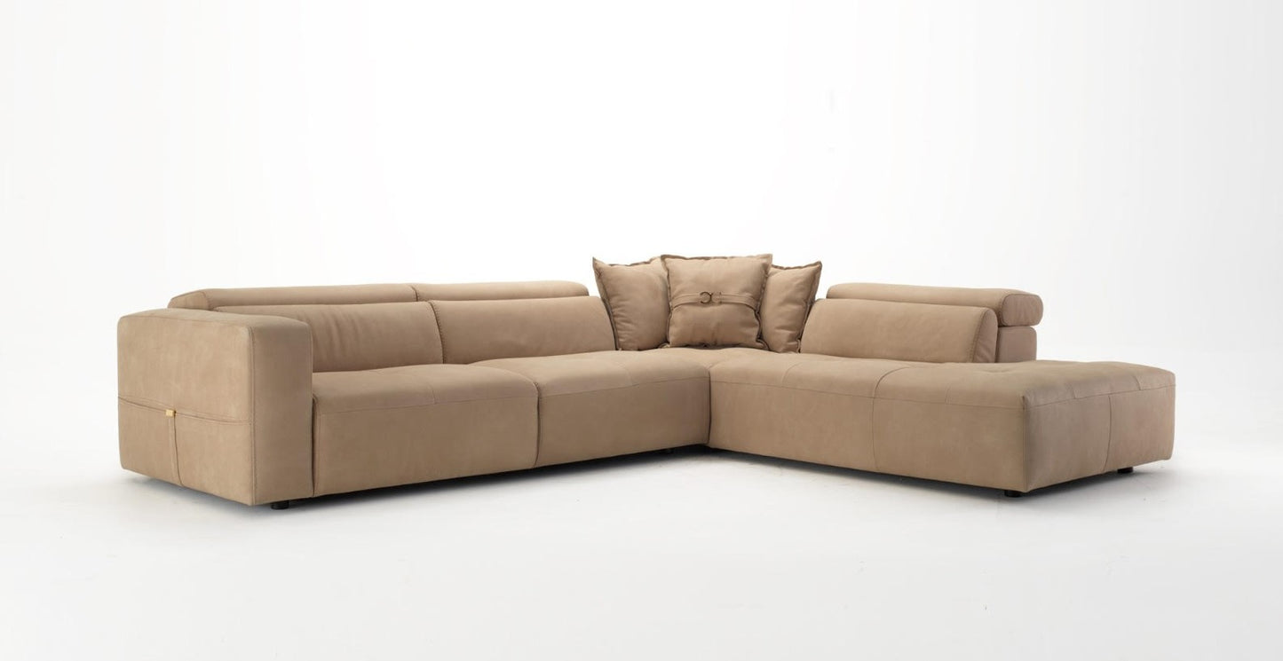 Lamod Italia Grande Italian Desert Leather Right Facing Chaise Sectional Sofa