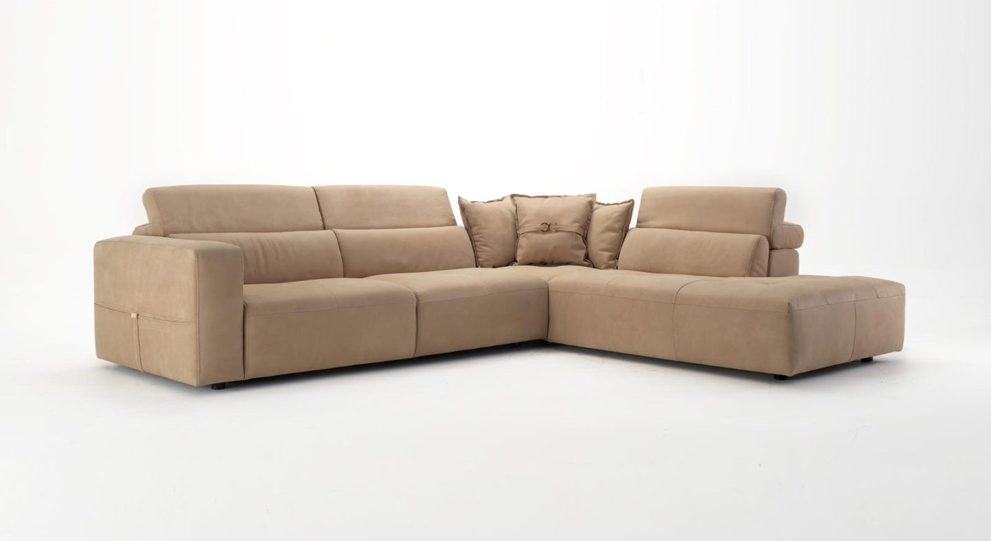 Lamod Italia Grande Italian Desert Leather Right Facing Chaise Sectional Sofa