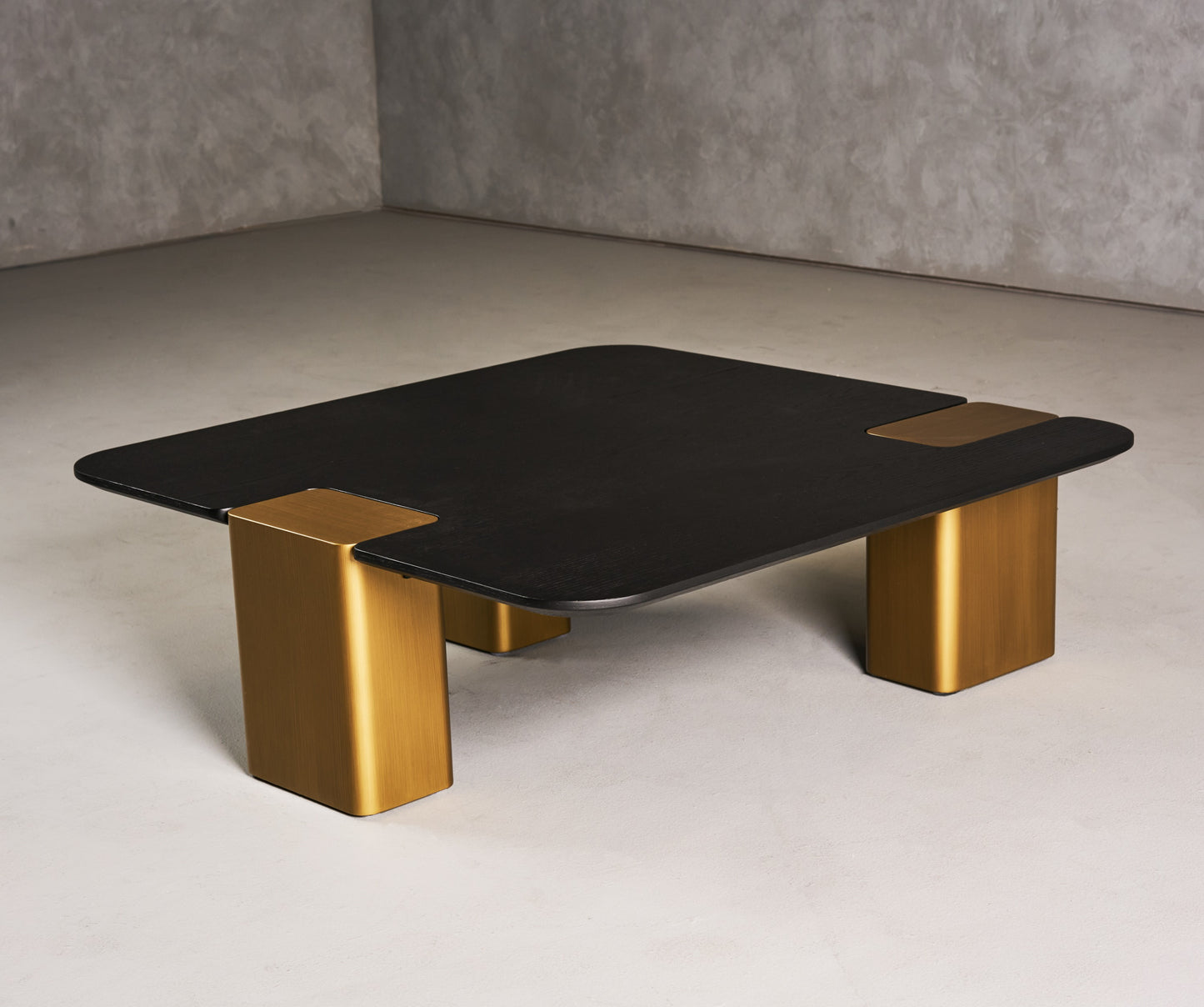Modrest Harold Modern Black Oak+ Brushed Gold Oak Square Small Coffee Table