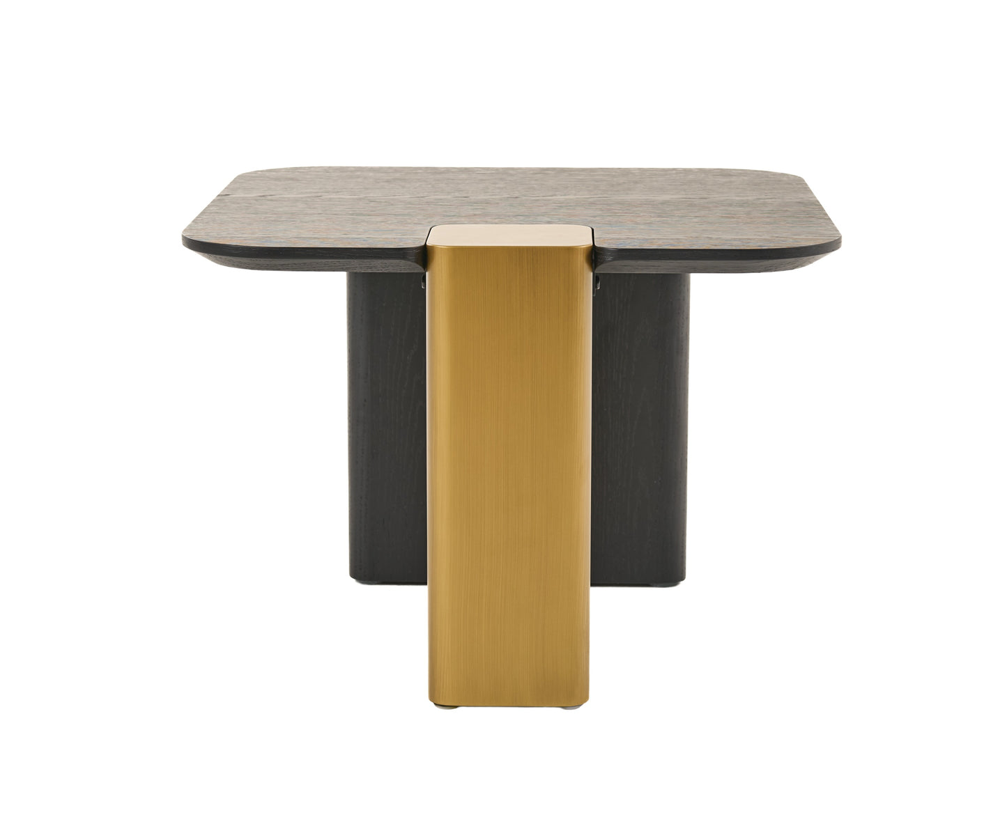 Modrest Harold Modern Black Brushed Gold Oak Square Coffee Table Set