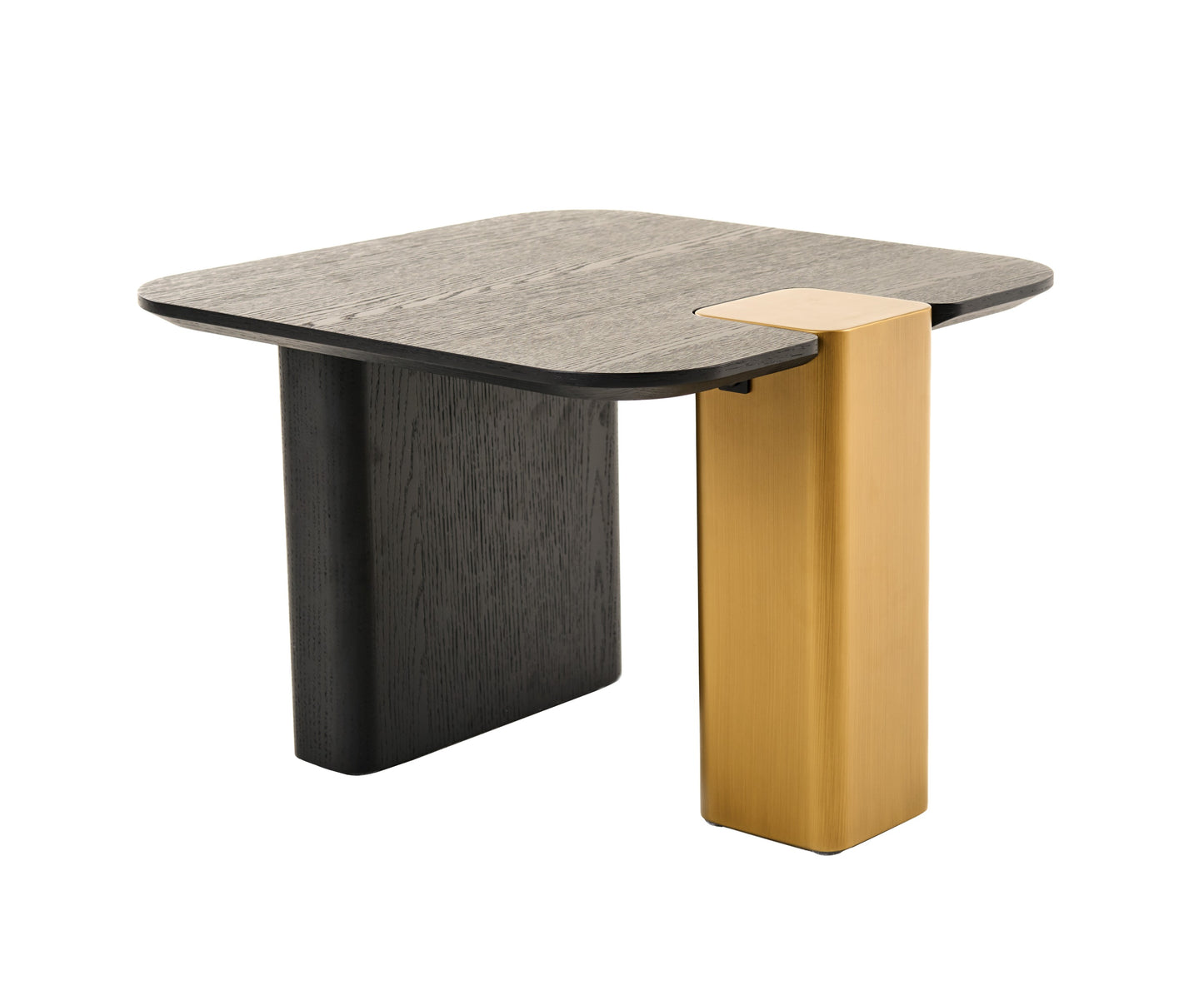 Modrest Harold Modern Black Brushed Gold Oak Square Coffee Table Set
