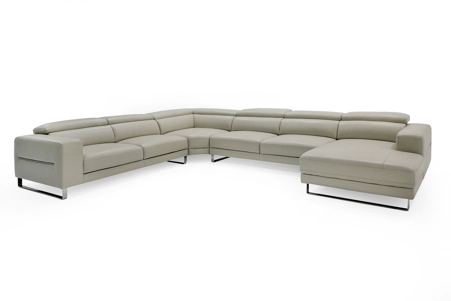 Divani Casa Hawkey Contemporary Light Grey Leather RAF Chaise Sectional Sofa