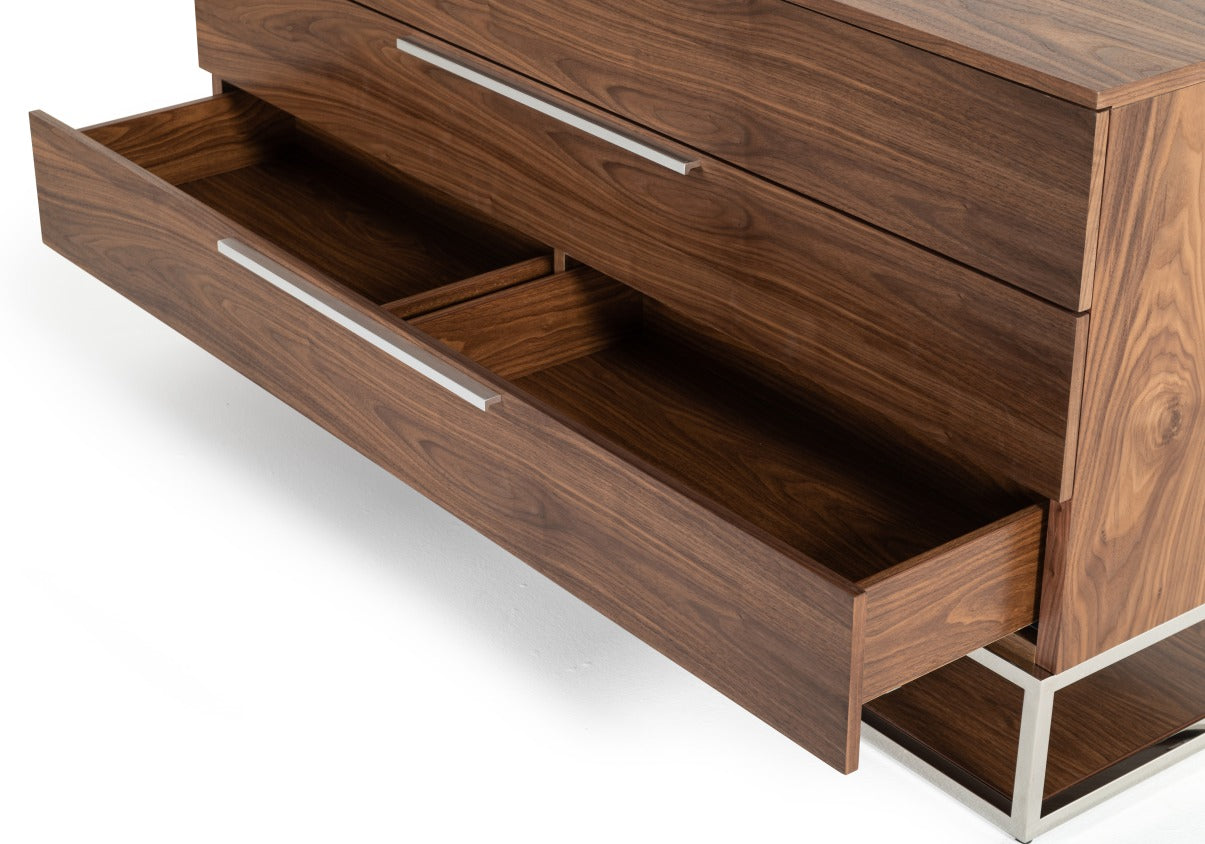 Modrest Heloise Contemporary Walnut and Stainless Steel Dresser