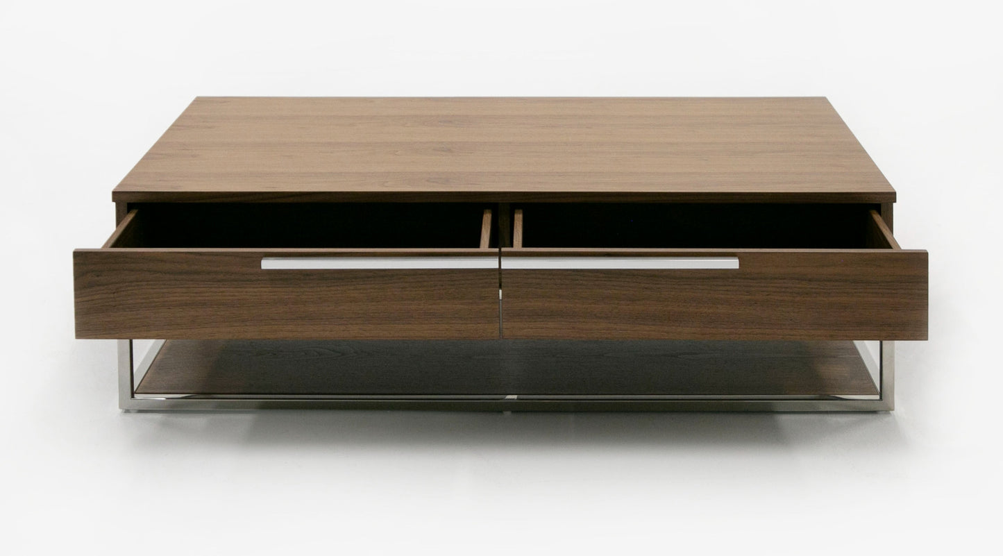 Modrest Heloise Modern Walnut and Stainless Steel Coffee Table