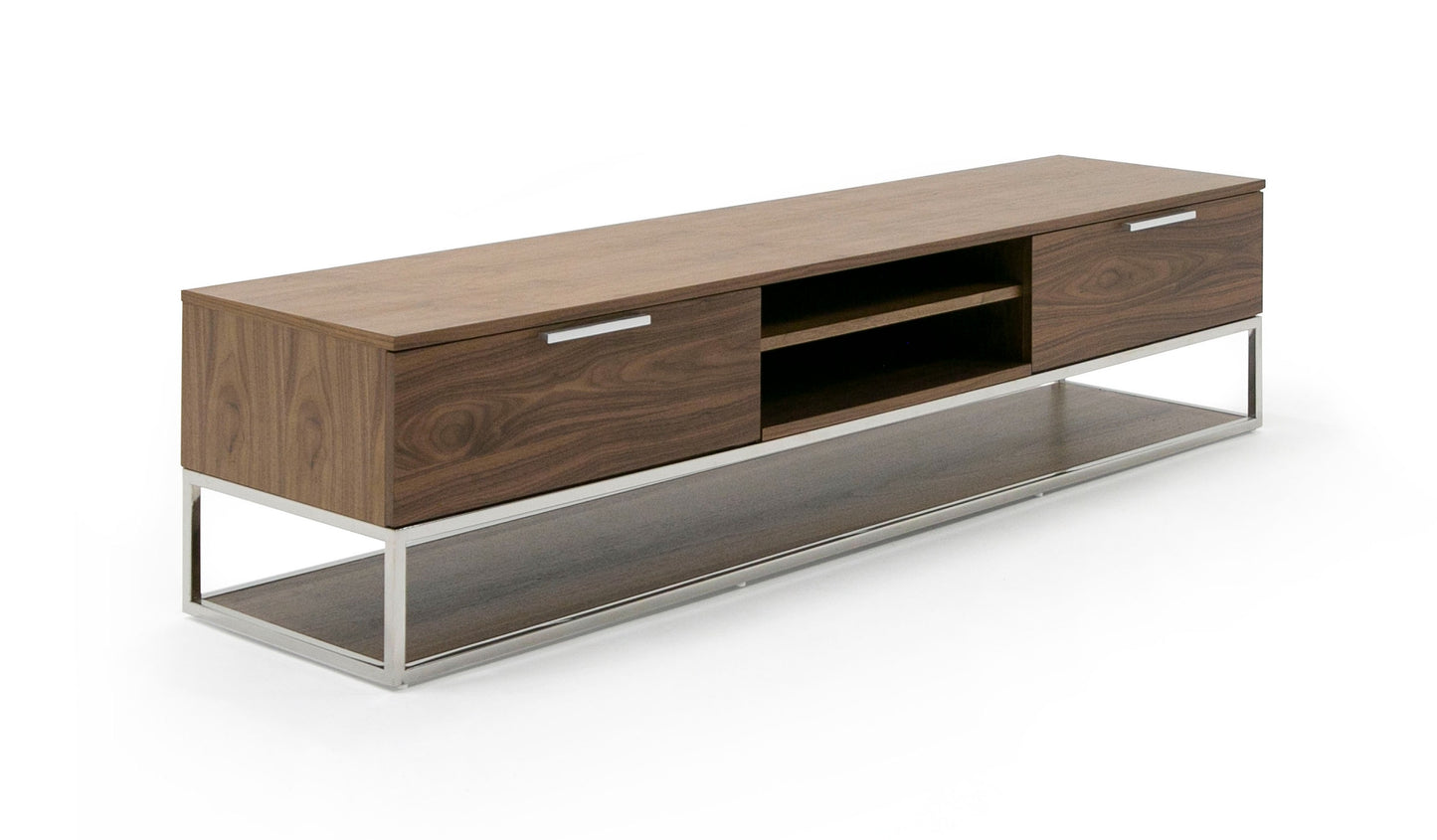 Modrest Heloise Modern Walnut and Stainless Steel TV Stand