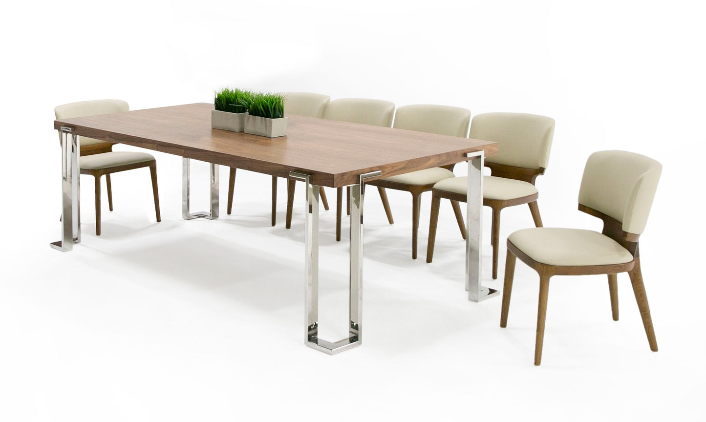 Modrest Heloise Modern Walnut and Stainless Steel Dining Table