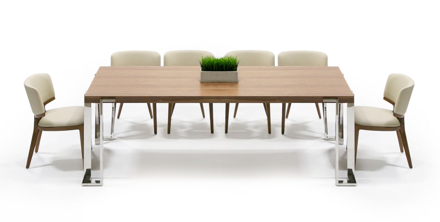 Modrest Heloise Modern Walnut and Stainless Steel Dining Table
