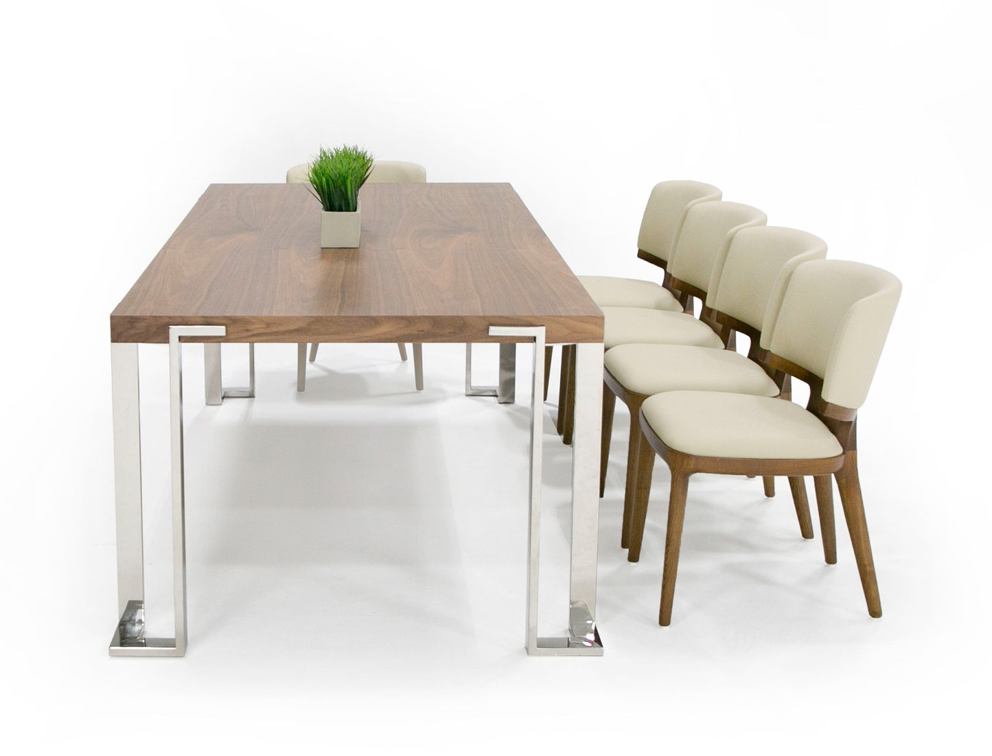 Modrest Heloise Modern Walnut and Stainless Steel Dining Table