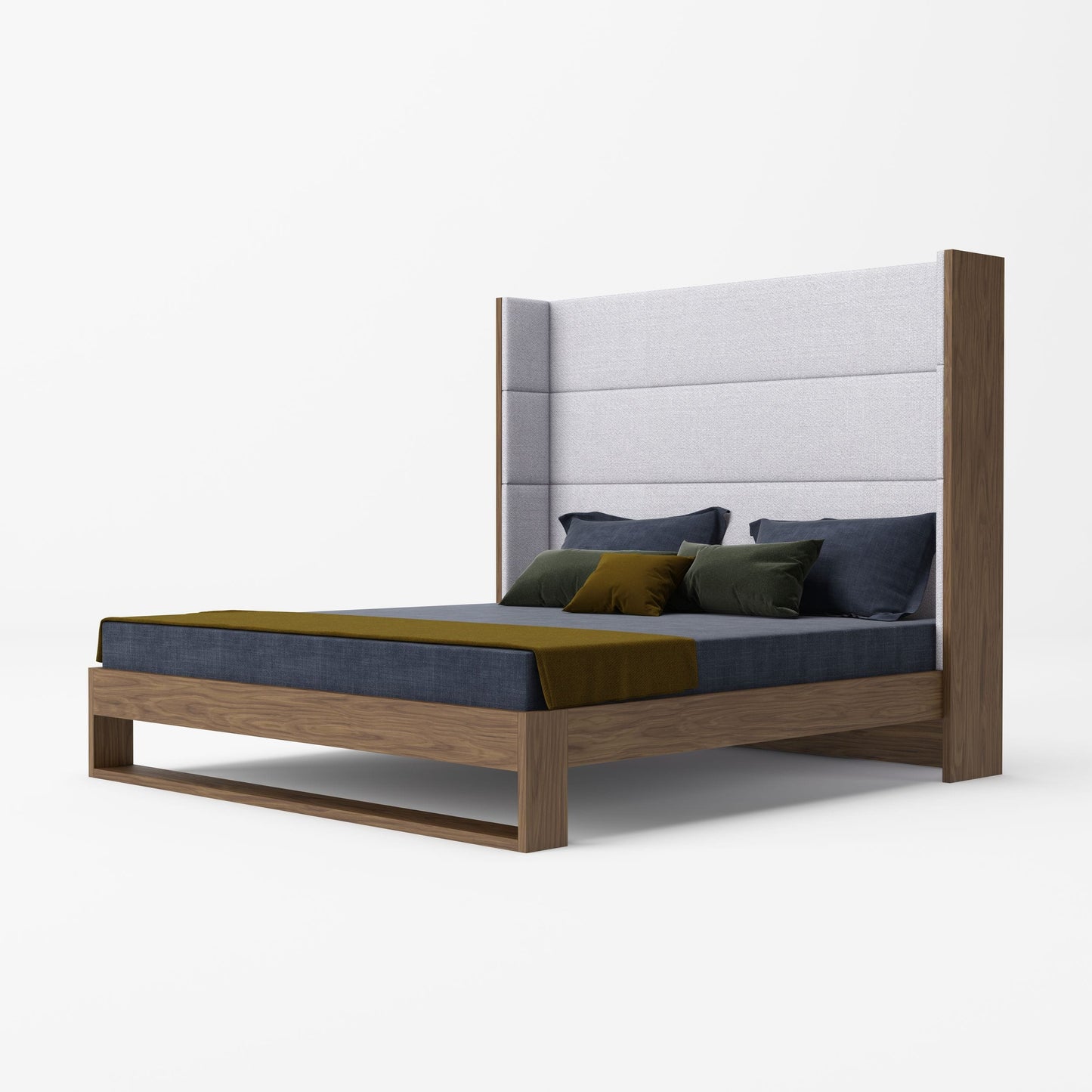 Modrest Helenora Contemporary Grey Fabric and Walnut Trim Bed