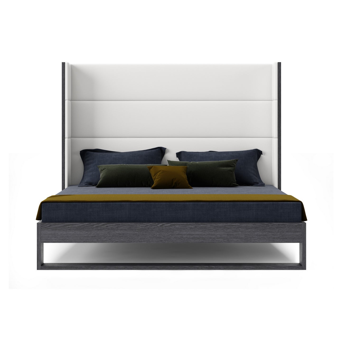 Modrest Heloise Queen Contemporary White Leather and Grey Elm Trim Bed