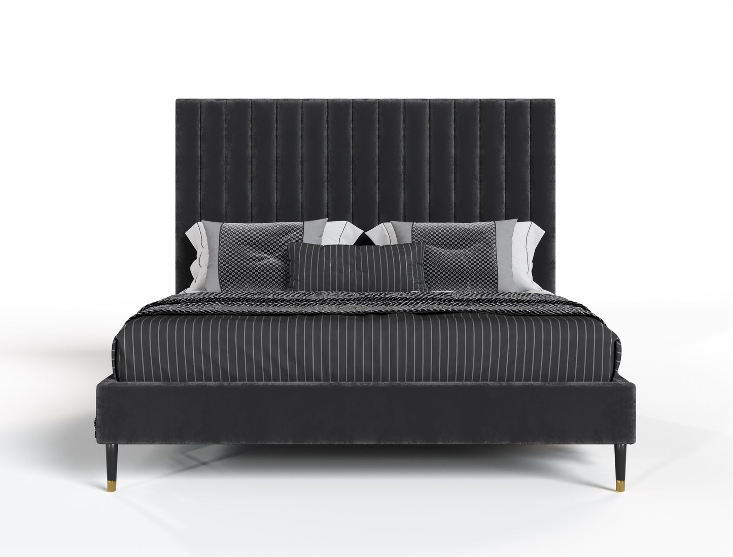 Modrest Hemlock Modern Dark Grey Velvet Bed
