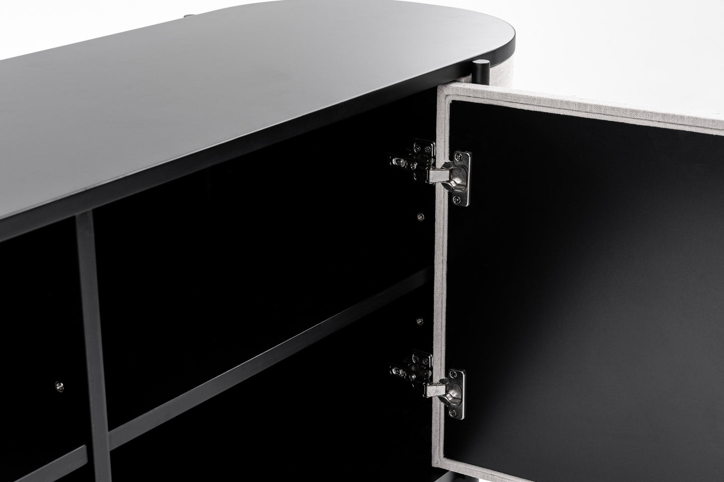 Modrest Hobart Modern Beige Fabric and Black Metal Buffet